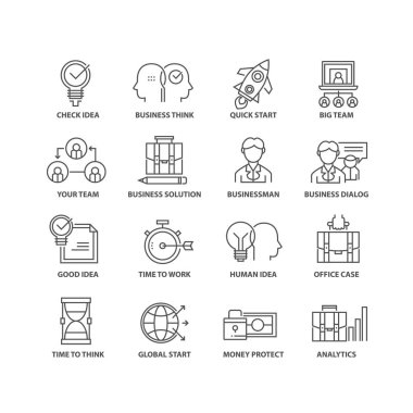 İnce çizgi düz iş siyah simgeler izole