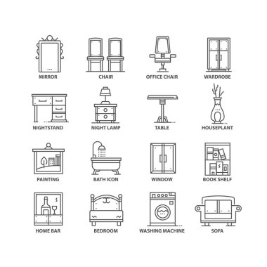 İnce çizgi düz iç izole siyah simgeler