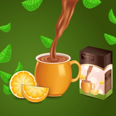 Turuncu lezzetli çay ile vektör gerçekçi tasarım
