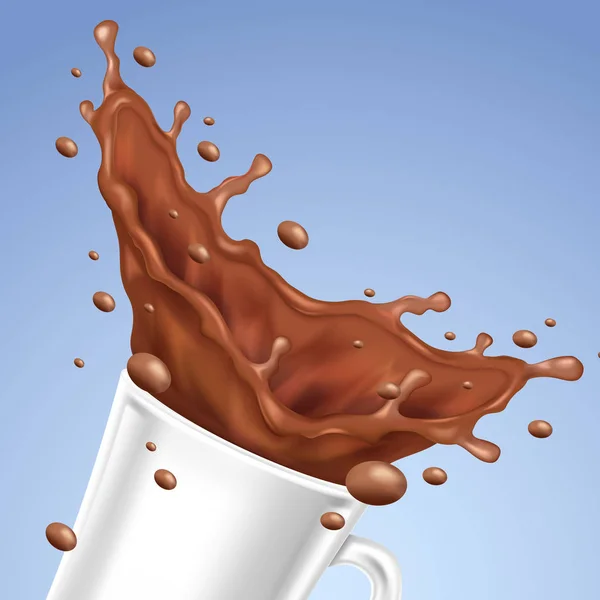 Verser la couronne de chocolat éclaboussure et tasse blanche — Image vectorielle