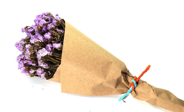 Крупный план коричневого букета фиолетовый статистика сухой цветок на белой спине — стоковое фото