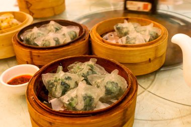 Hamur tatlısı sabah haşlanmış yeşil Hongkong stlye, yakın çekim