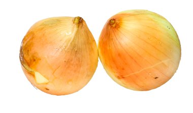 Beyaz arka plan üzerinde izole Closeup iki taze soğan