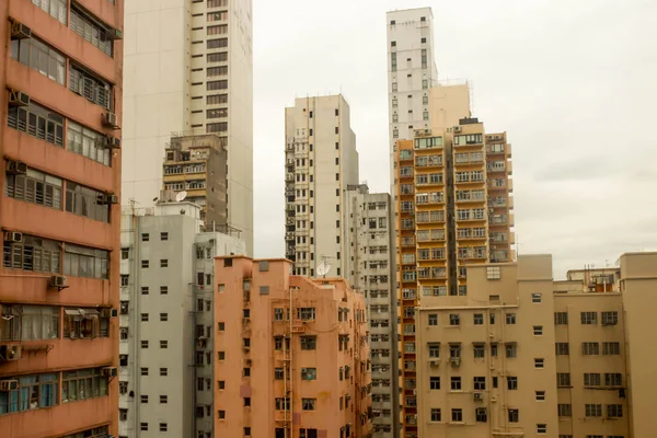 Closeup Paisagem Edifício Laranja Telhados Dos Edifícios Hong Kong — Fotografia de Stock