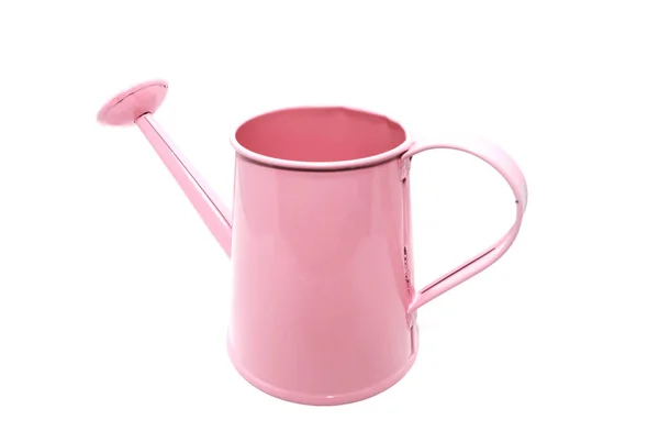 Primer plano de Mini lata de riego rosa para decorar en el fondo blanco —  Fotos de Stock