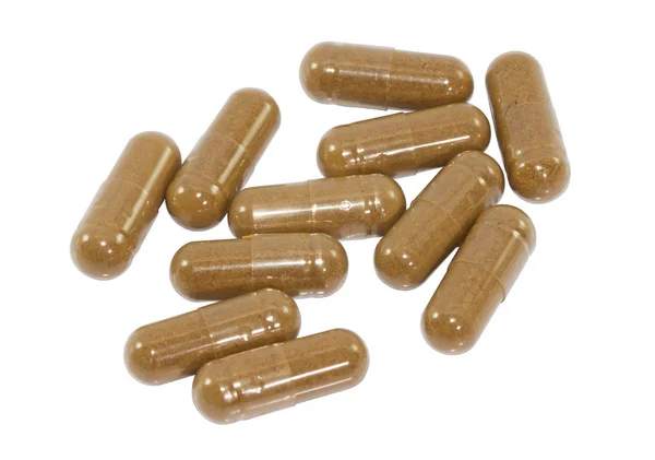 Beyaz arka plan üzerinde Moringa oleifera Herb kapsül