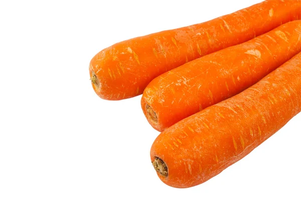 Três laranja Cenoura vegetal no fundo branco — Fotografia de Stock