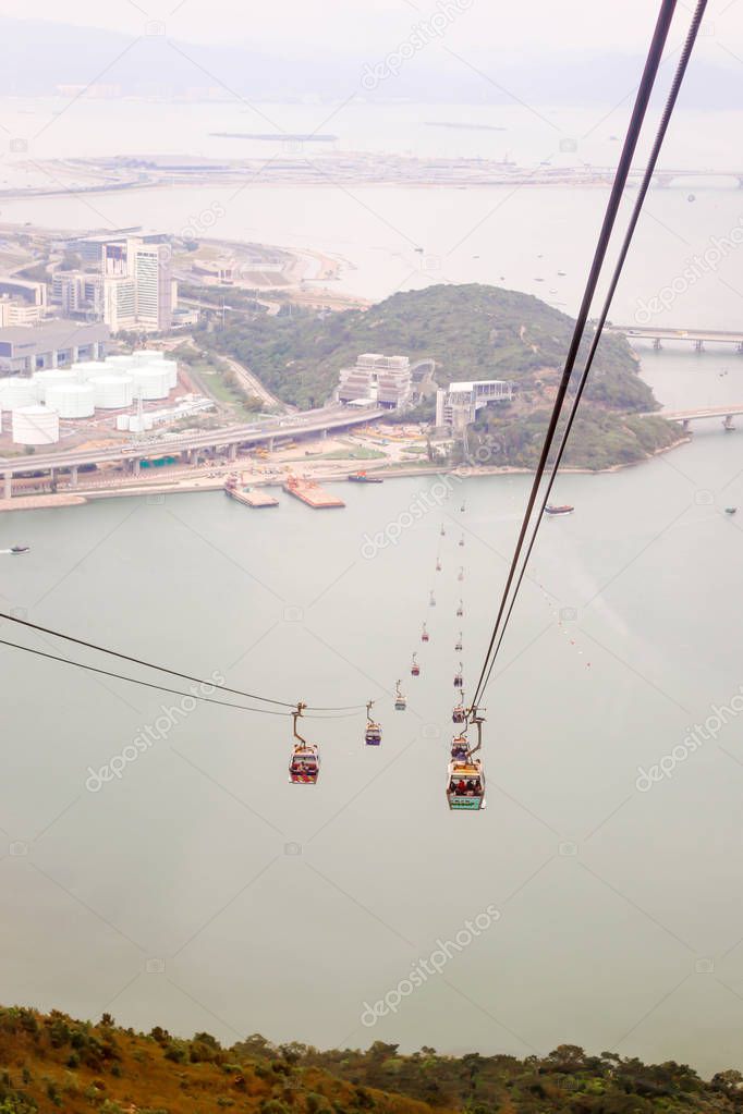 Landscapes of Nong Ping Cable Car with the ocean