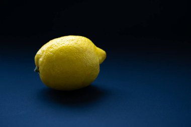 Koyu mavi bluzlu sarı limon. Bağışıklığı arttırmak için vitamin ekşi meyvesi