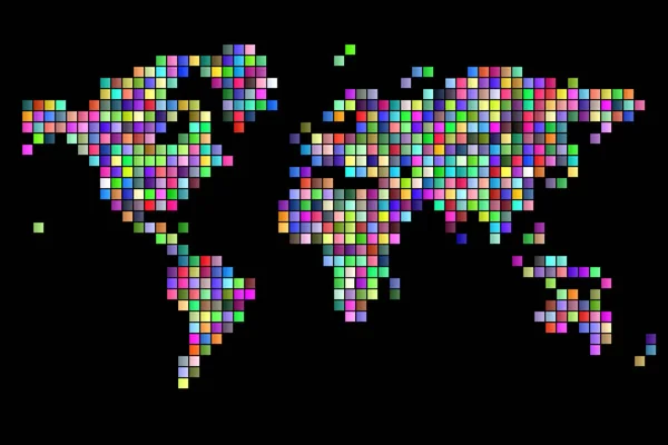 Världen karta fyrkantiga pixlar slumpmässigt färgade — Stockfoto