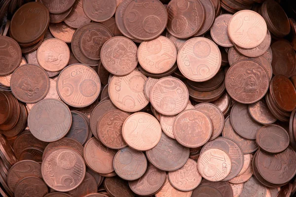 many five two and one euro cent copper coins background
