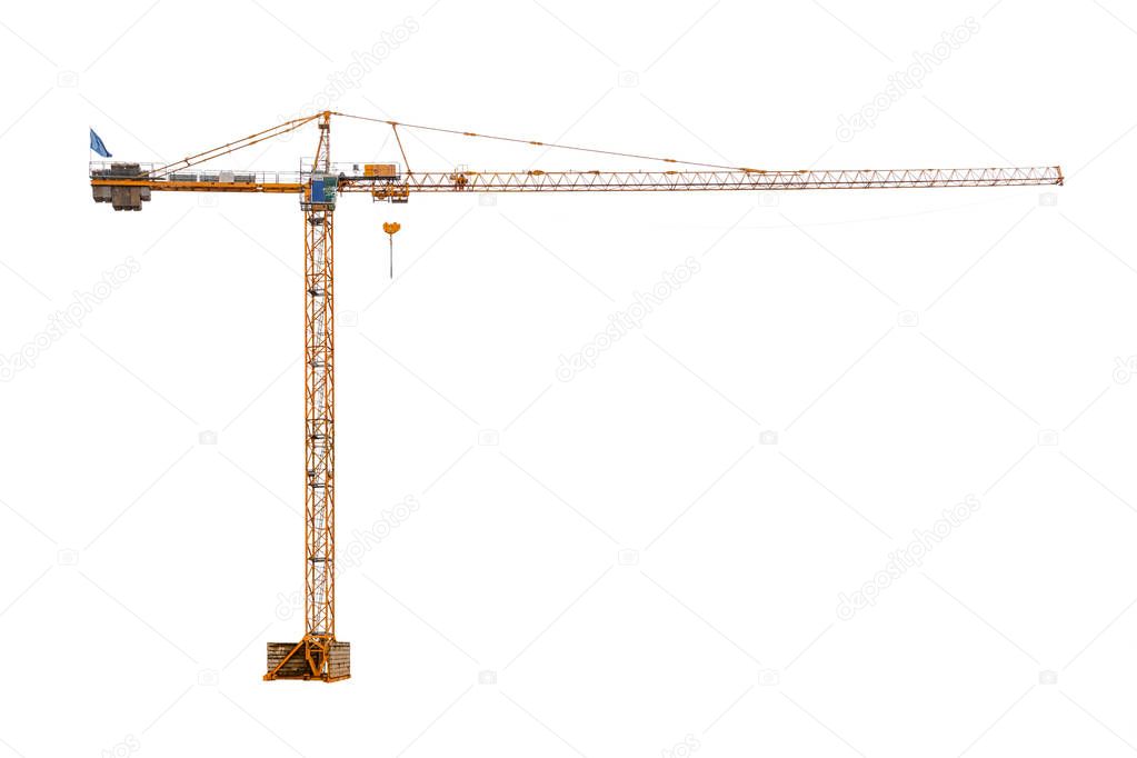 real high construction crane ready to work isolated on white background