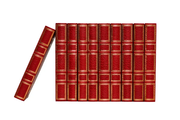 Classici Rosso Chiuso Libri Fila Sfondo Bianco Grigio Chiaro — Foto Stock