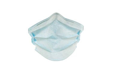 Beyaz arka planda Coronavirus gibi virüslere karşı cerrahi koruma maskesi