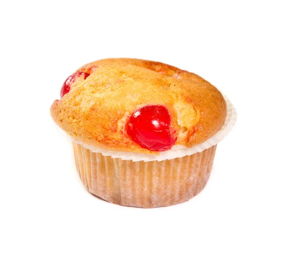 Muffin med torkade körsbär på vita broderiets — Stockfoto