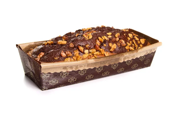 Chocolate and nuts baked cake — Stock Photo, Image