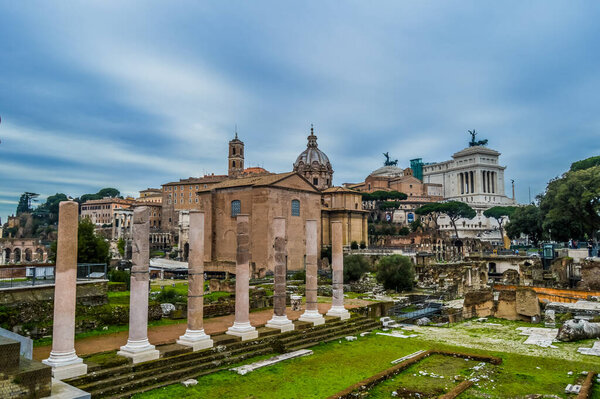 Ruins of ancient and old Roman Forum in Rome Italy Europe