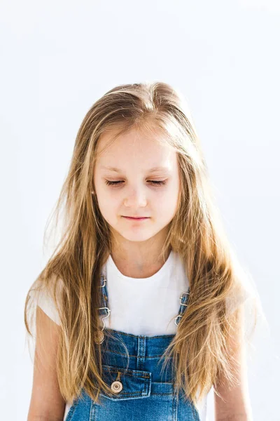 Girl European Appearance Light Long Hair Sadness Her Face Thoughtfulness — Stock Photo, Image