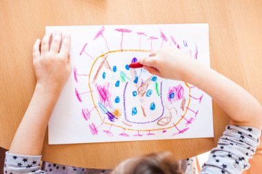 Coronavirus ev ailesine, çocuk yaratıcılığına, pastel kağıtla çizimlere, karantinaya, zaman evine, çocuk gelişimine, yaratıcı becerilere, çocuk çizimlerine, anne ailesine, virüse, hastalıklara saldırıyor.