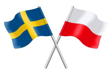 İsveç ve Polonya 'nın 3D bayrakları beyaz arka planda izole edildi