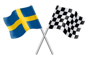 3D Flags of Sweden and checkered isolated on a white background clipart