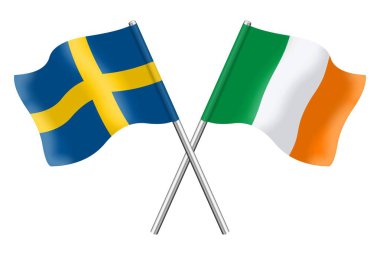 İsveç 'in 3D bayrakları ve beyaz bir arka planda izole edilmiş