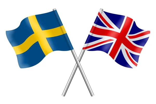 Flaggor Sverige Och Storbritannien Isolerade Vit Bakgrund — Stockfoto