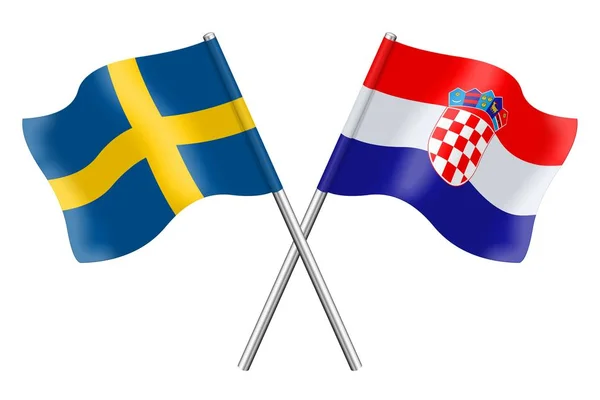 Flagi Szwecji Chorwacji Odizolowane Białym Tle — Zdjęcie stockowe