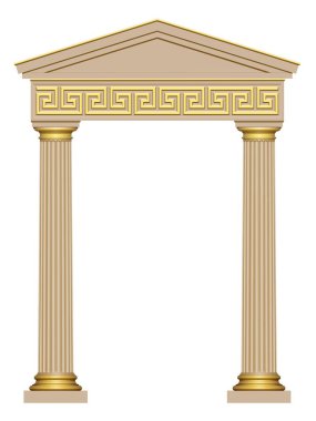 3D Ancient door with two columns isolated on white background clipart