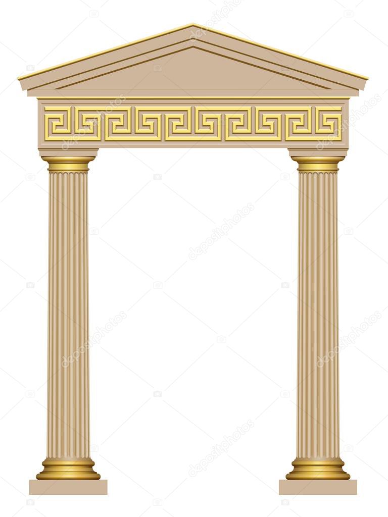 3D Ancient door with two columns isolated on white background