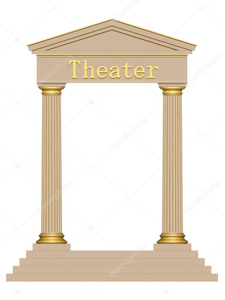 3D Ancient theater with four columns isolated on white background  