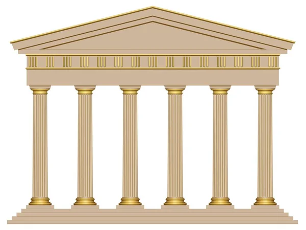 Templo Antiguo Con Seis Columnas Aisladas Sobre Fondo Blanco — Vector de stock