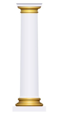 Beyaz arkaplanda 3d beyaz ve altın sütun 