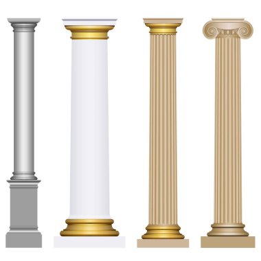 Beyaz arkaplanda farklı biçimlerin 3d sütunları 
