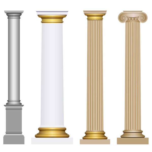3D columns of different styles on a white background 