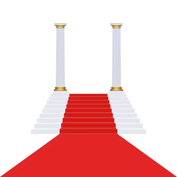Climbing Stairs Red Carpet Marble Columns White Background — Stock Vector