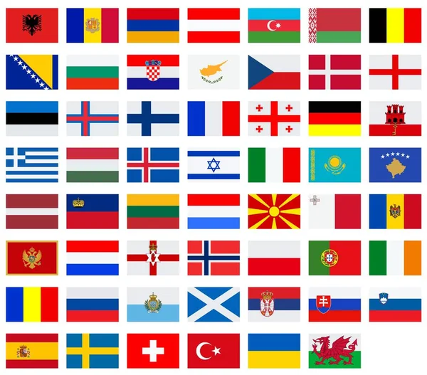 Διανυσματικές Σημαίες Των Ευρωπαϊκών Χωρών Λευκό Φόντο — Διανυσματικό Αρχείο
