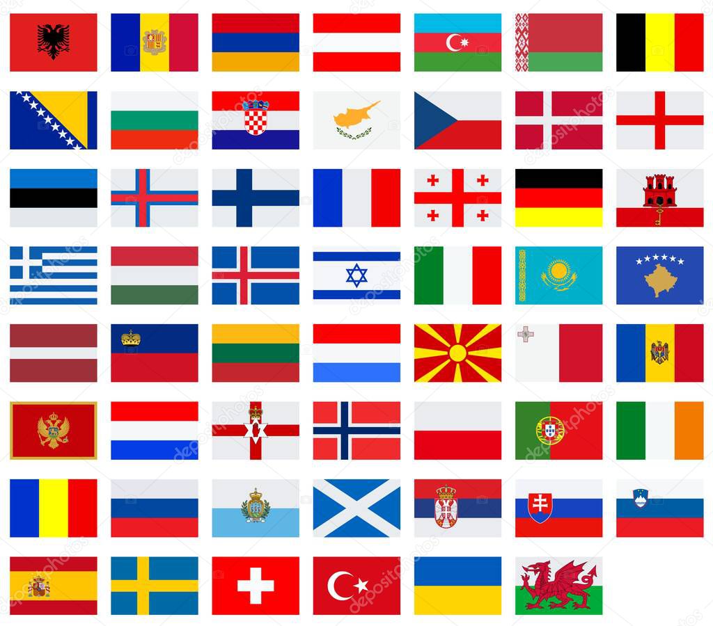 Vector flags of European countries on a white background 
