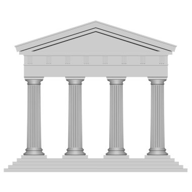3D Ancient temple with four columns isolated on white background  clipart