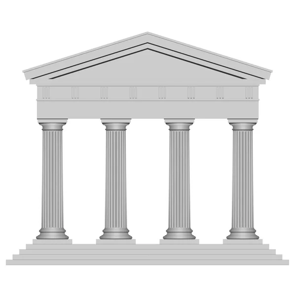 Templo Antiguo Con Cuatro Columnas Aisladas Sobre Fondo Blanco — Vector de stock