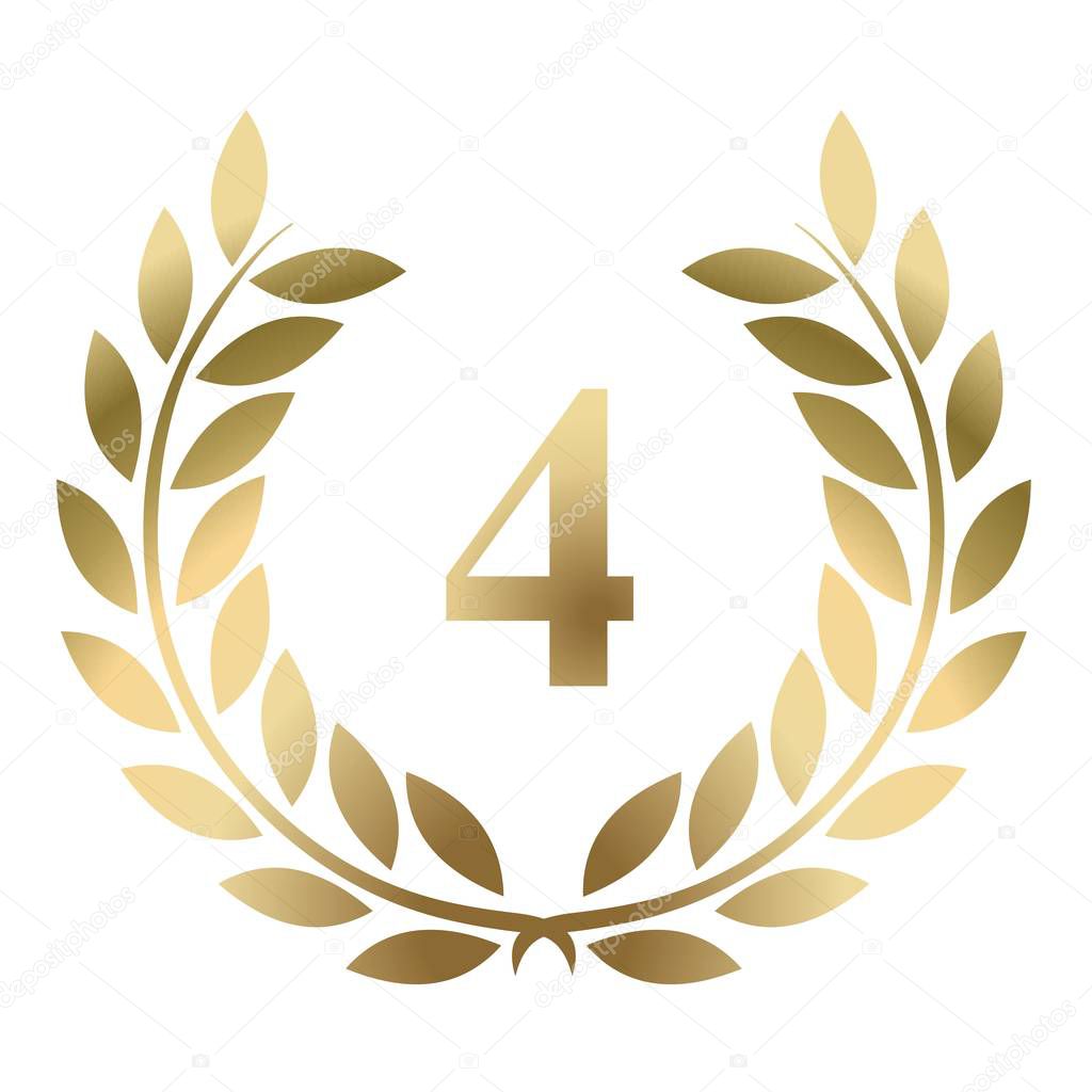 Fourth birthday gold laurel wreath vector isolated on a white background. 