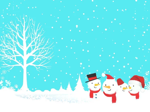 Biglietto Natale Con Pupazzo Neve Disegno Illustrazione — Foto Stock