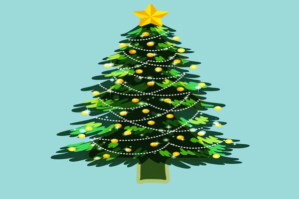 Árbol Navidad Aislado Sobre Fondo Azul Diseño Ilustración —  Fotos de Stock