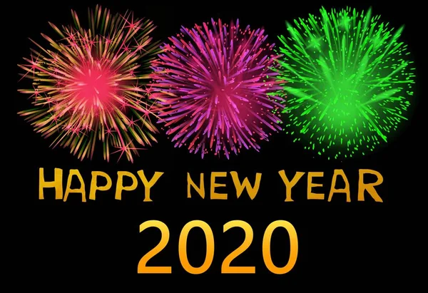 Feliz Ano Novo 2020 Com Fogos Artifício Fundo Escuro — Fotografia de Stock