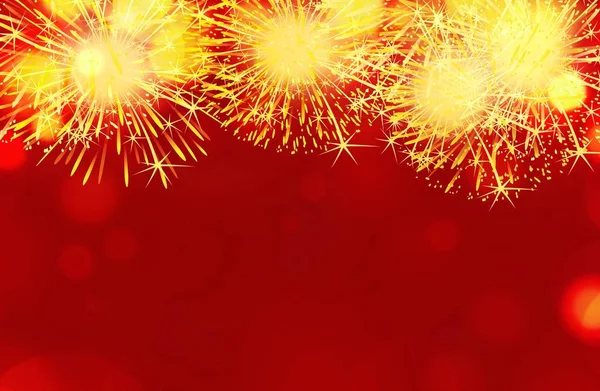 Vuurwerk Show Rode Achtergrond Onafhankelijkheidsdag Gelukkig Nieuwjaarsconcept — Stockfoto