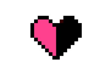 Pembe ve siyah kalp şekli .piksel konsepti 