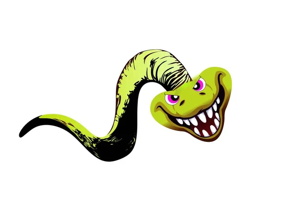 Green Snake Cartoon White Background — Stock Photo, Image