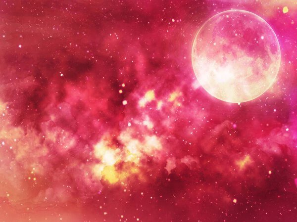 Abstract space background with full moon - illustration design