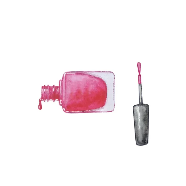 Akvarell Készlet Rózsaszín Körömlakk Melltartó — Stock Fotó