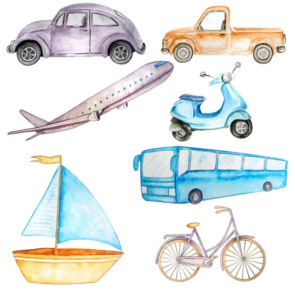 Watercolor Transport Travel Tourism — Stock Photo, Image